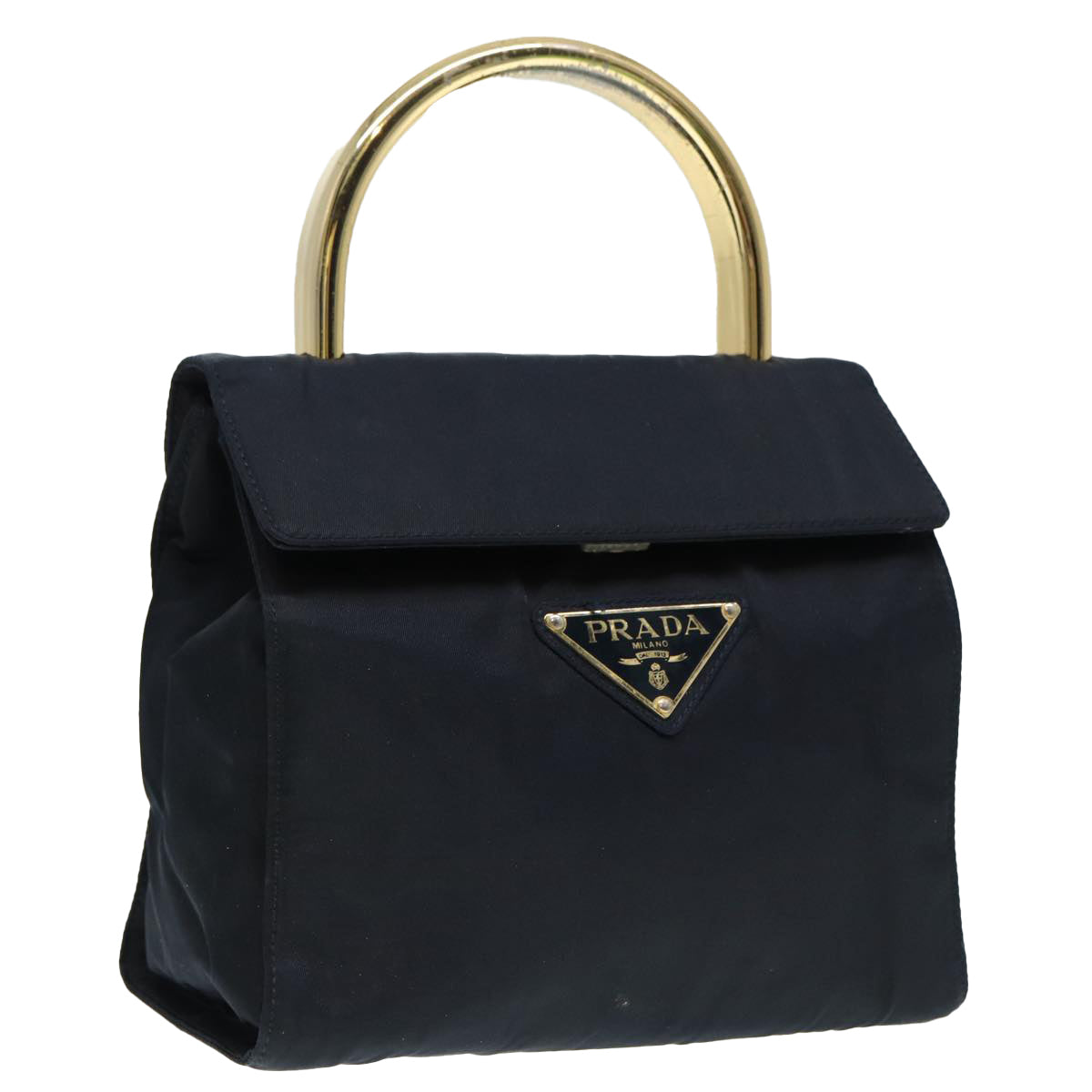 Luxury Prada Hand Bag Nylon Navy Gold  88719
