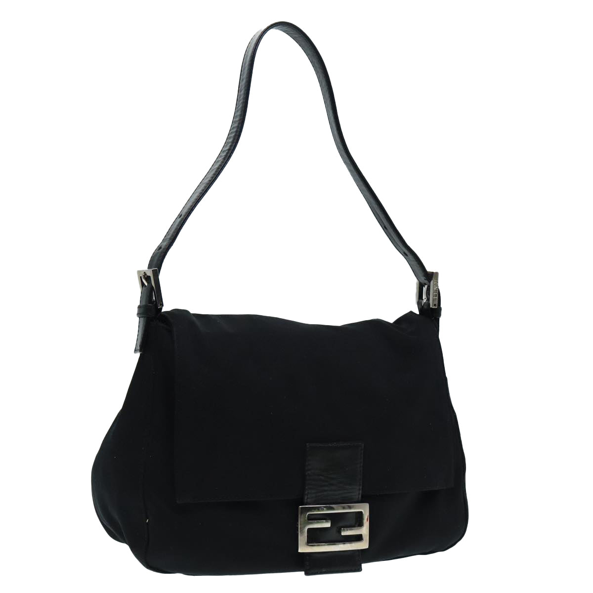 Luxury Fendi Mamma Baguette Shoulder Bag Nylon Black Silver88735