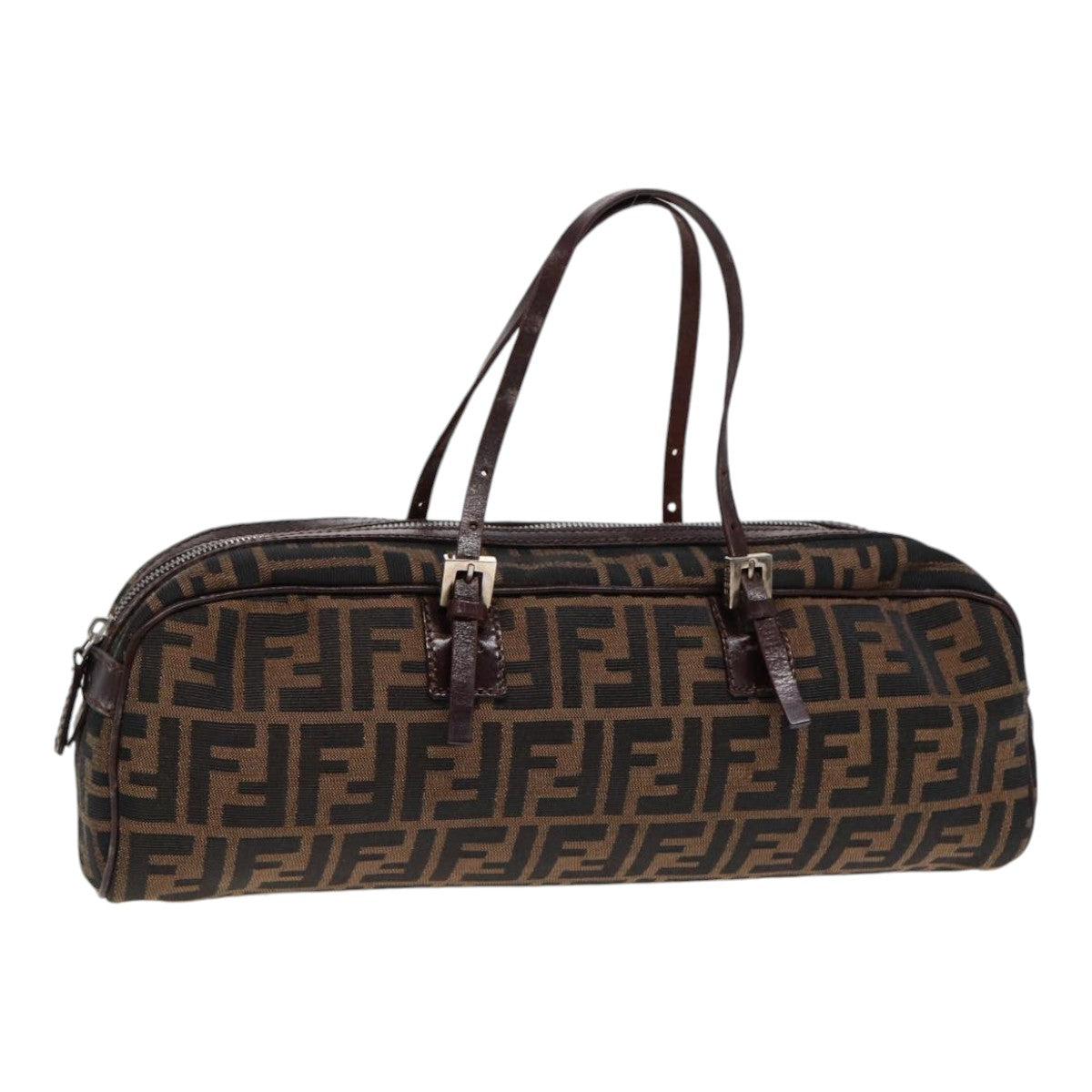 Luxury Fendi Zucca Canvas Hand Bag Brown Black Silver88785