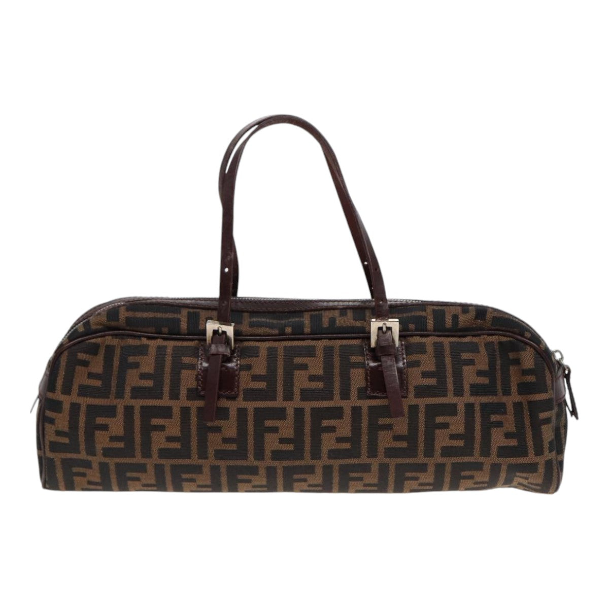Luxury Fendi Zucca Canvas Hand Bag Brown Black Silver88785