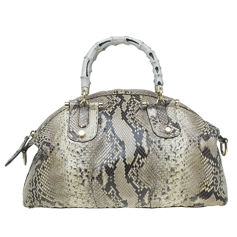 Luxury Gucci Trending 2025 Beige Python Pop Bamboo Top Handle Bag