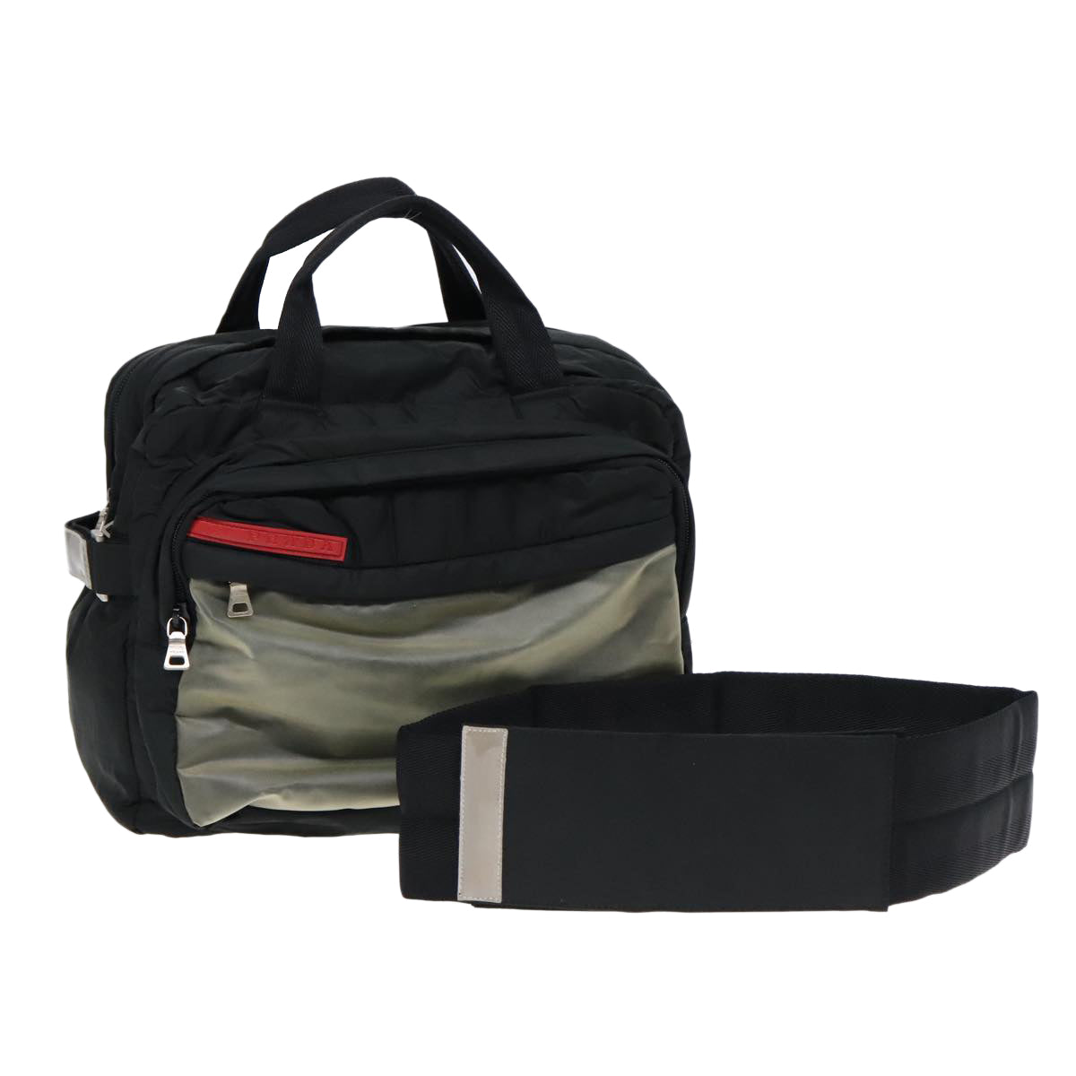 Luxury Prada Sports Hand Bag Nylon 2way Black Gray Silver  88834