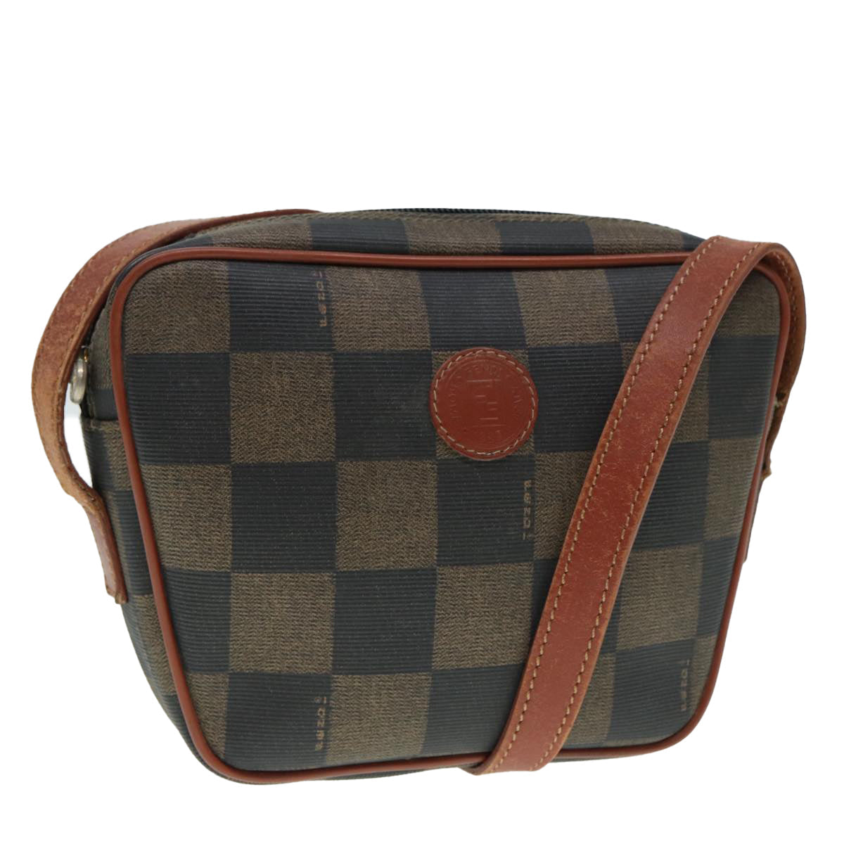 Luxury Fendi Pecan Canvas Shoulder Bag Brown Black gold88845