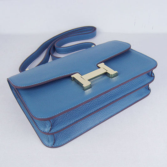 Luxury Hermes calf Leather Message Bag H020 blue golden