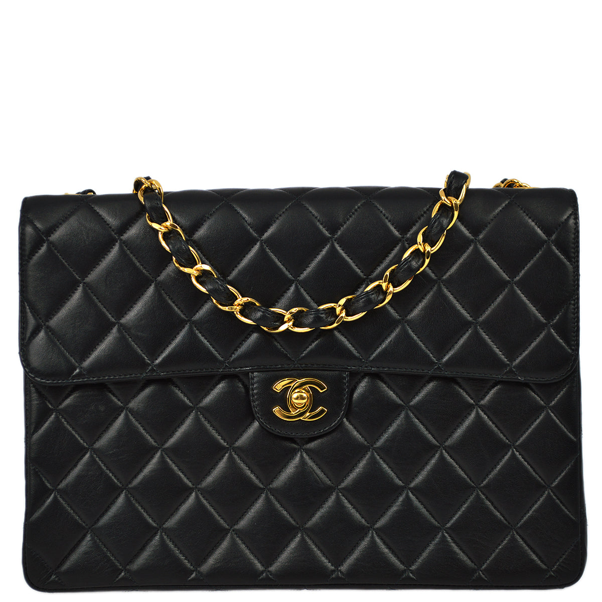 Luxury Chanel 2000-2001 Black Lambskin Jumbo Small CC Classic Flap Bag