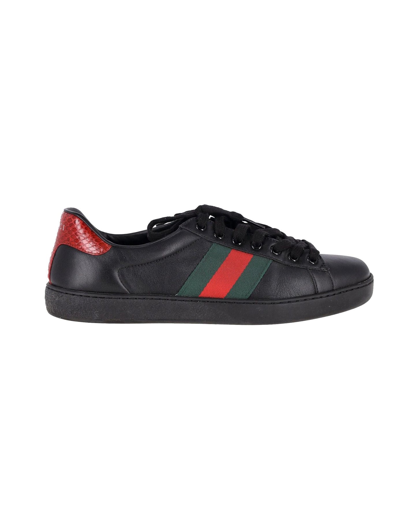 Luxury Gucci Trending 2025 Ace Sneakers with Python Embossed Panel in Black Leather