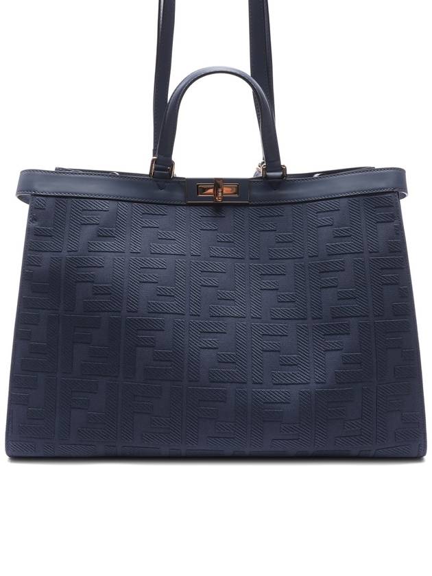 Luxury Fendi Logo Pattern Medium Canvas Tote Bag Blue