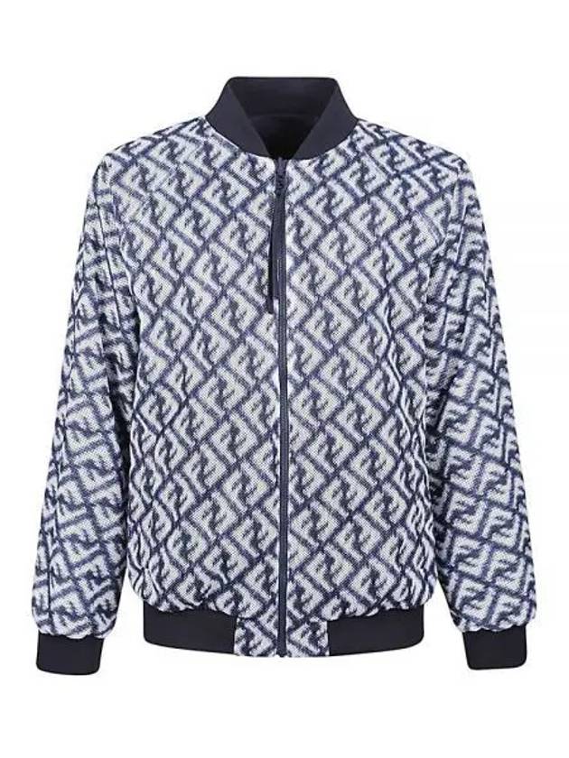Luxury Fendi FF Motif Reversible Nylon Bomber Jacket Blue