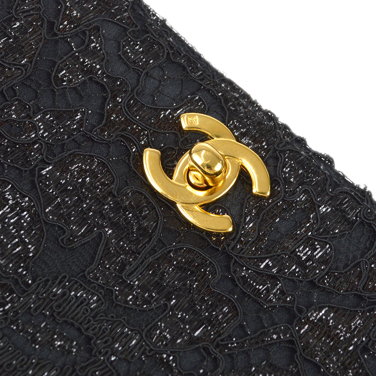 Luxury Chanel * 1997-1999 Lace Both Side Handbag Black Satin