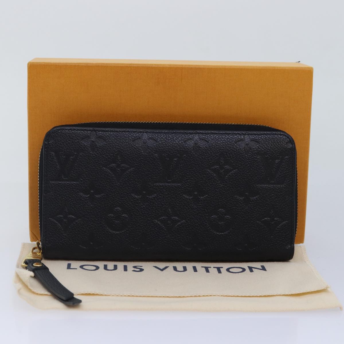LOUIS VUITTON Monogram Empreinte Zippy Wallet Black M61864 LV 89010A