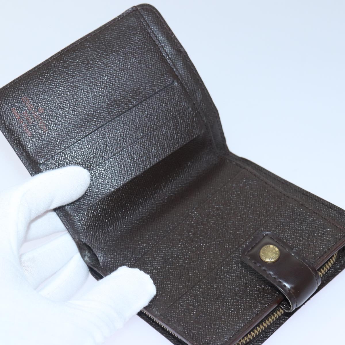 LOUIS VUITTON Damier Ebene Compact Zip Wallet N61668 LV 89019