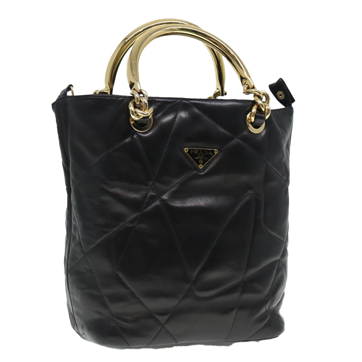 Luxury Prada Hand Bag Leather Black Gold  89038