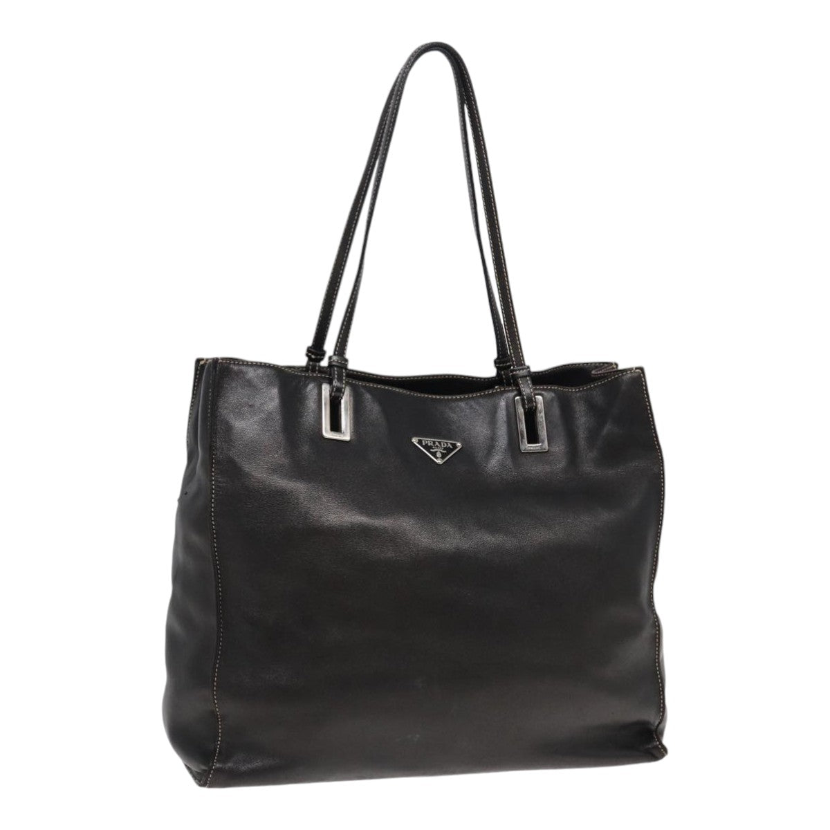 Luxury Prada Tote Bag Leather Black Silver  89039