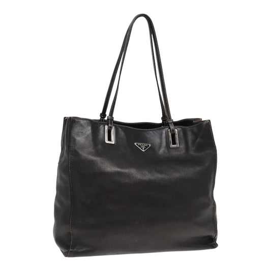 Luxury Prada Tote Bag Leather Black Silver  89039