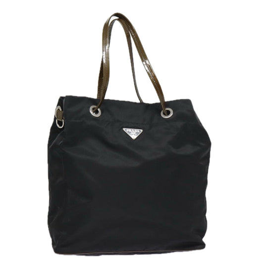 Luxury Prada Tote Bag Nylon Black Brown Silver  89044