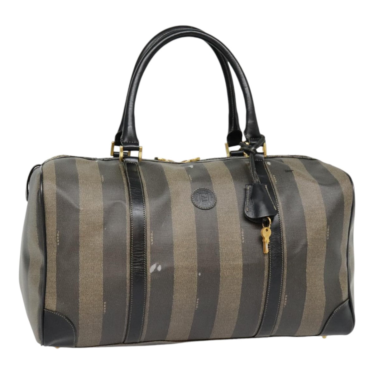 Luxury Fendi Pecan Canvas Boston Bag Brown Black gold89050