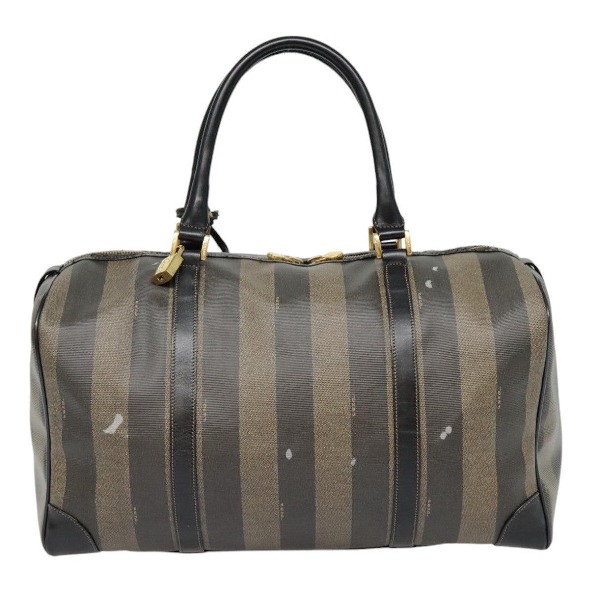 Luxury Fendi Pecan Canvas Boston Bag Brown Black gold89050