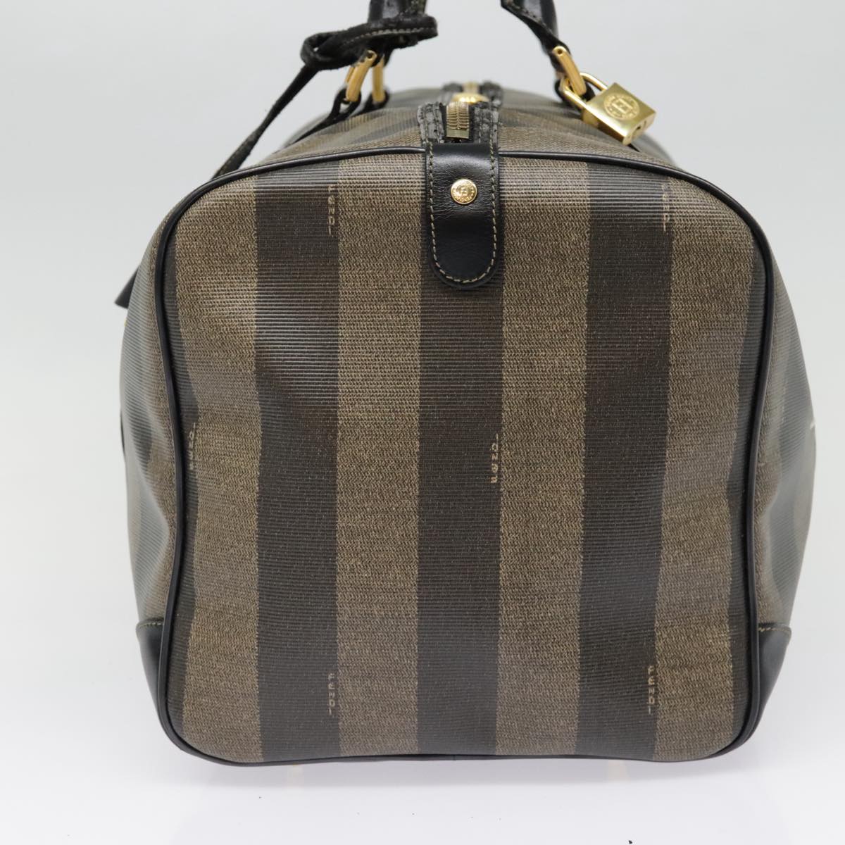Luxury Fendi Pecan Canvas Boston Bag Brown Black gold89050
