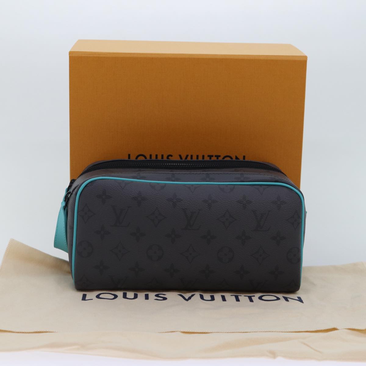 LOUIS VUITTON Monogram Eclipse Reverse Dopp Kit Bag Turquoise M11482 89059SA