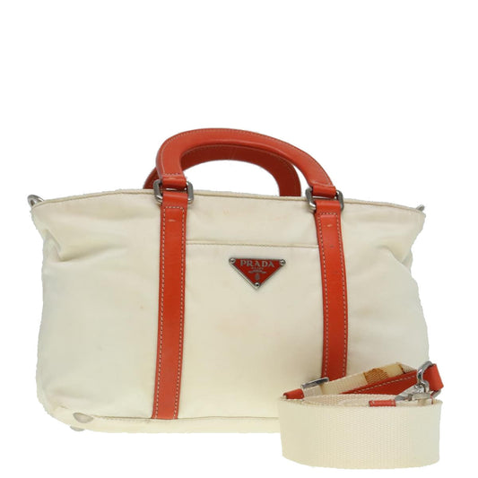 Luxury Prada Hand Bag Nylon 2way Cream Silver  89096
