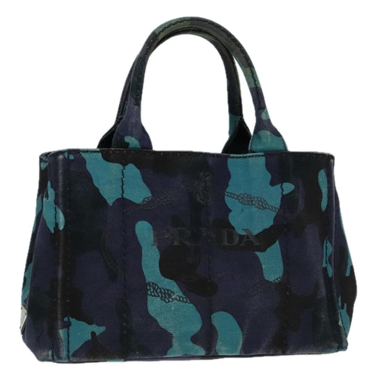 Luxury Prada Canapa PM Hand Bag Canvas Navy Silver  89099