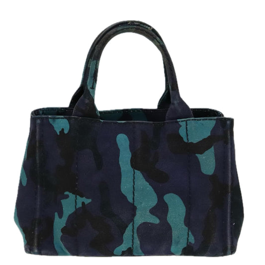 Luxury Prada Canapa PM Hand Bag Canvas Navy Silver  89099