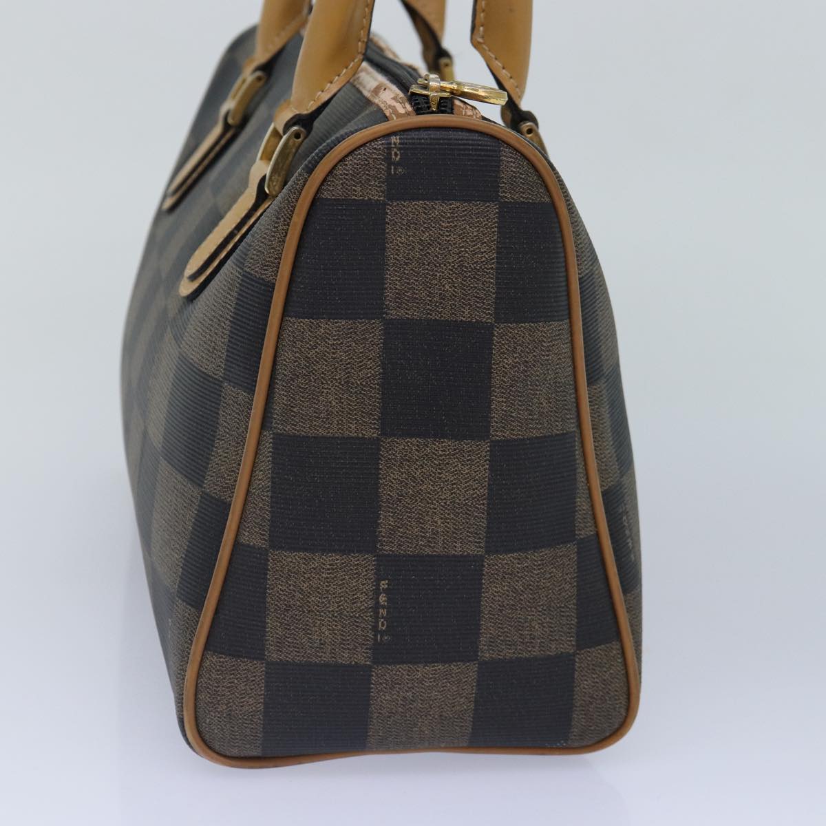 Luxury Fendi Pecan Canvas Boston Bag Brown Black gold89110