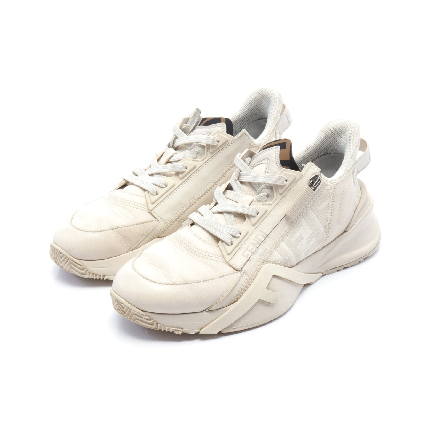 Luxury Fendi FLOW Flow Sneakers Leather Canvas Ivory