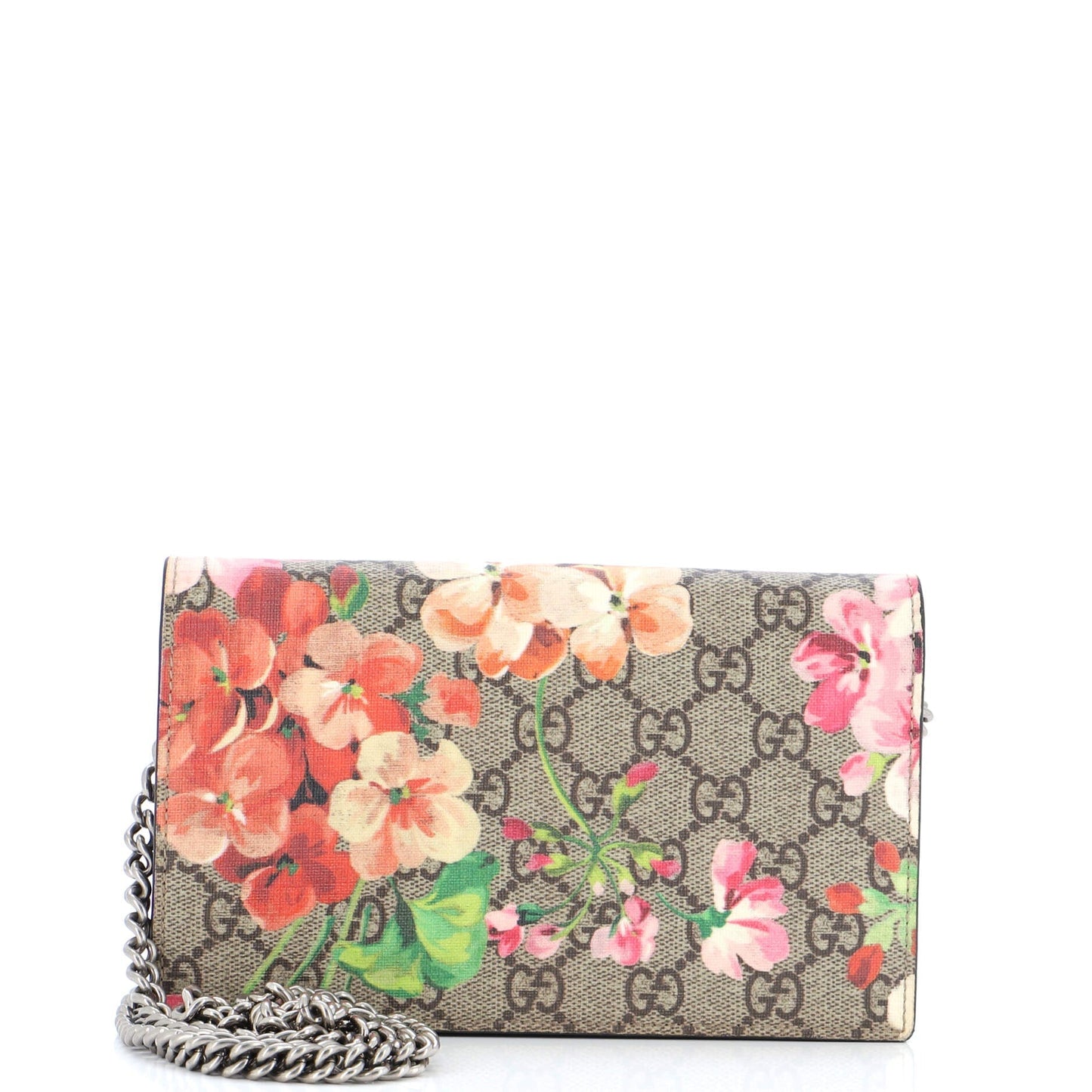 Luxury Gucci Trending 2025 Chain Wallet Blooms Print GG Coated Canvas