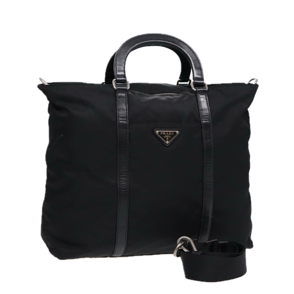 Luxury Prada Hand Bag Nylon 2way Black Silver  89129