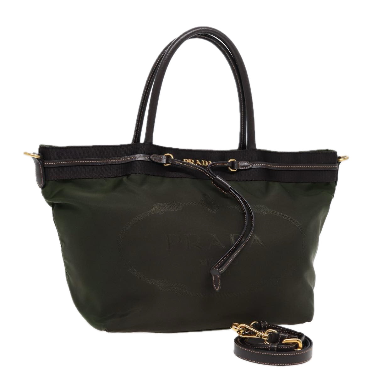 Luxury Prada Hand Bag Nylon 2way Khaki Gold  89132