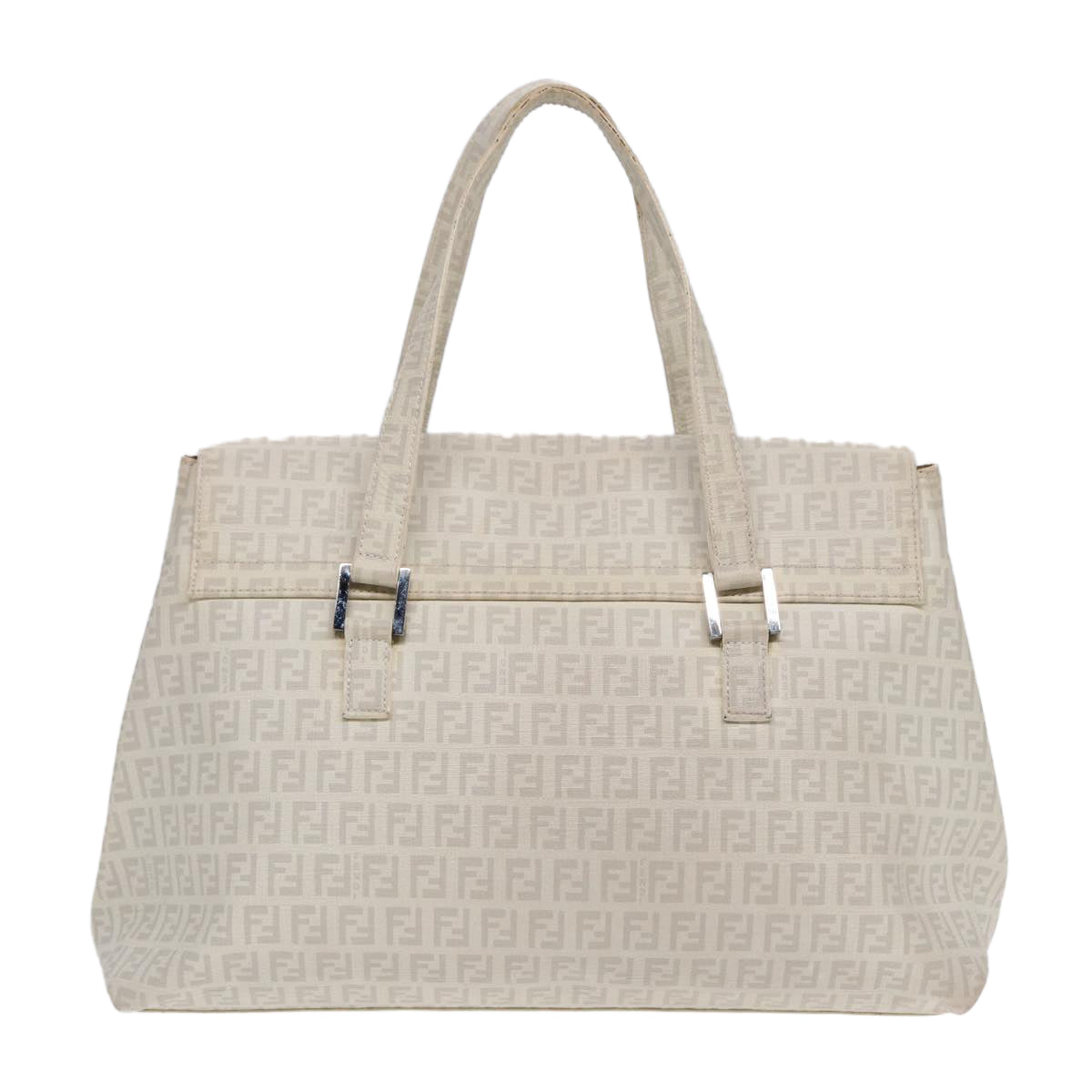 Luxury Fendi Zucchino Canvas Mamma Bucket Hand Bag White Silver89238