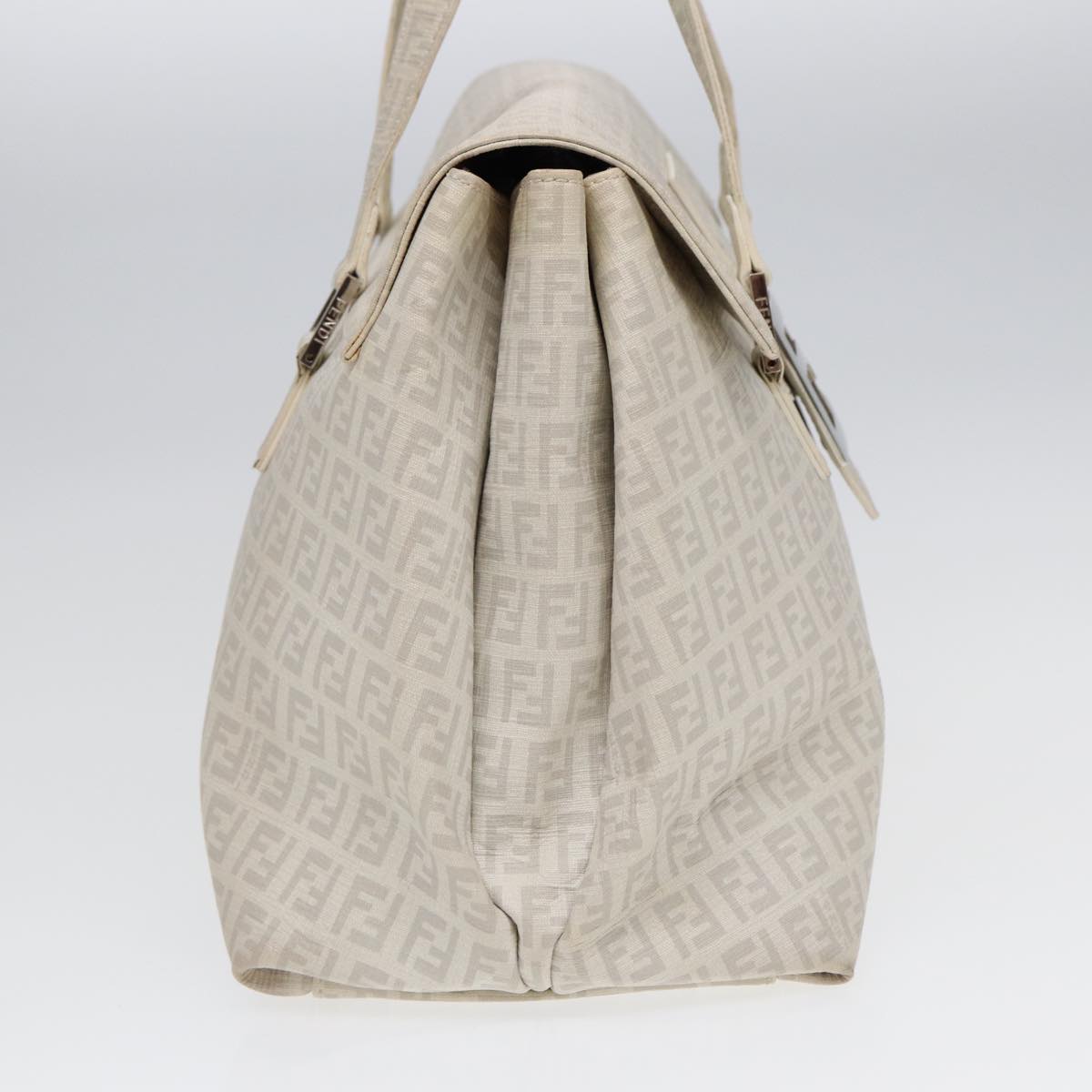 Luxury Fendi Zucchino Canvas Mamma Bucket Hand Bag White Silver89238