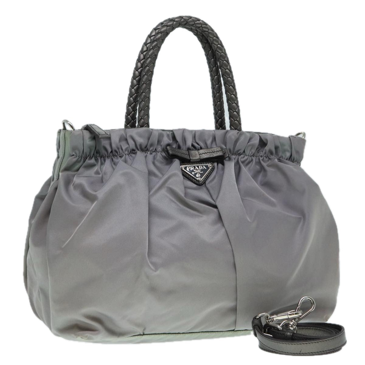 Luxury Prada Hand Bag Nylon 2way Silver Gray  89250
