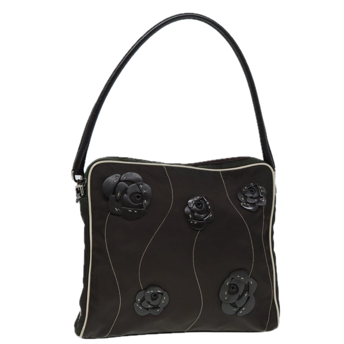 Luxury Prada Hand Bag Nylon Khaki Silver  89251