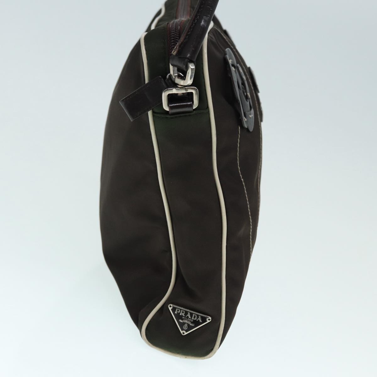Luxury Prada Hand Bag Nylon Khaki Silver  89251