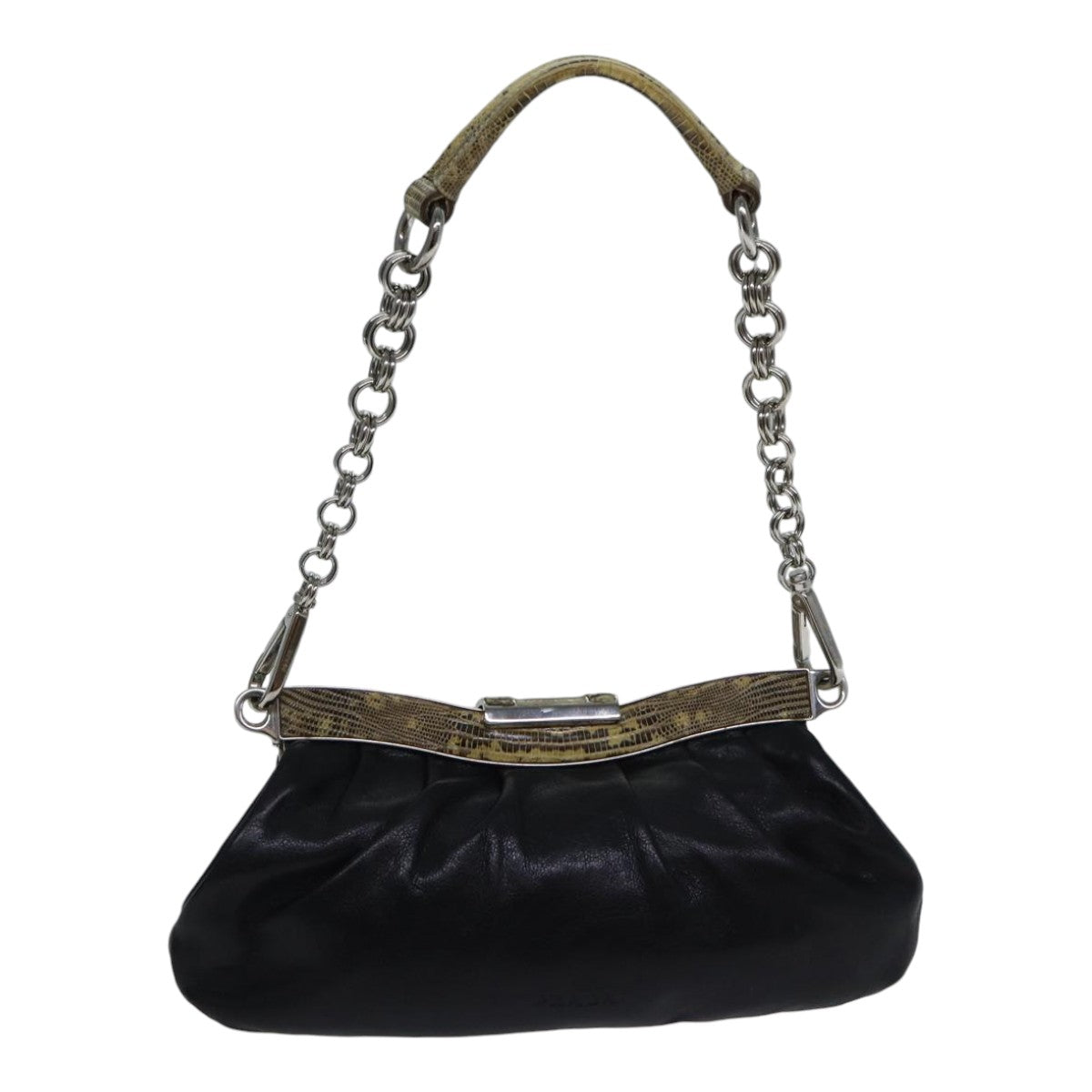 Luxury Prada Chain Shoulder Bag Leather Black  89318