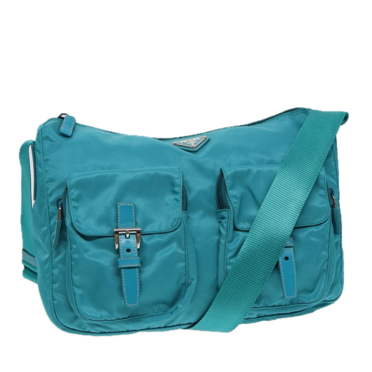 Luxury Prada Shoulder Bag Nylon Turquoise Blue  89320