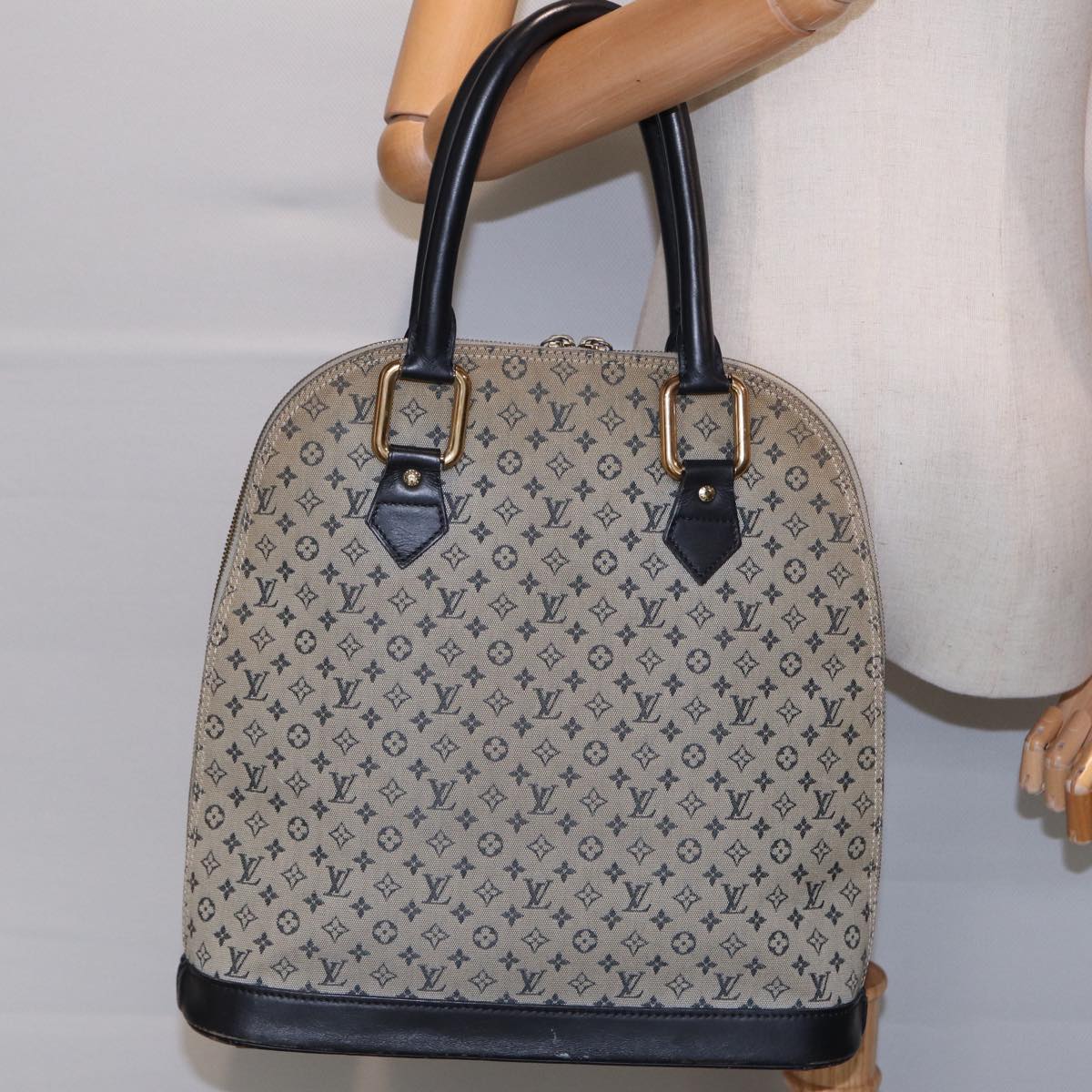 LOUIS VUITTON Monogram Mini Alma Haut Hand Bag Blue M92202 LV 89330