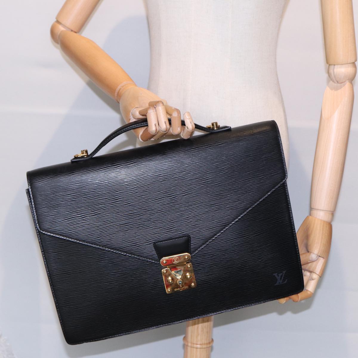 LOUIS VUITTON Epi Porte Documents Bandouliere Briefcase Black M54462 89335