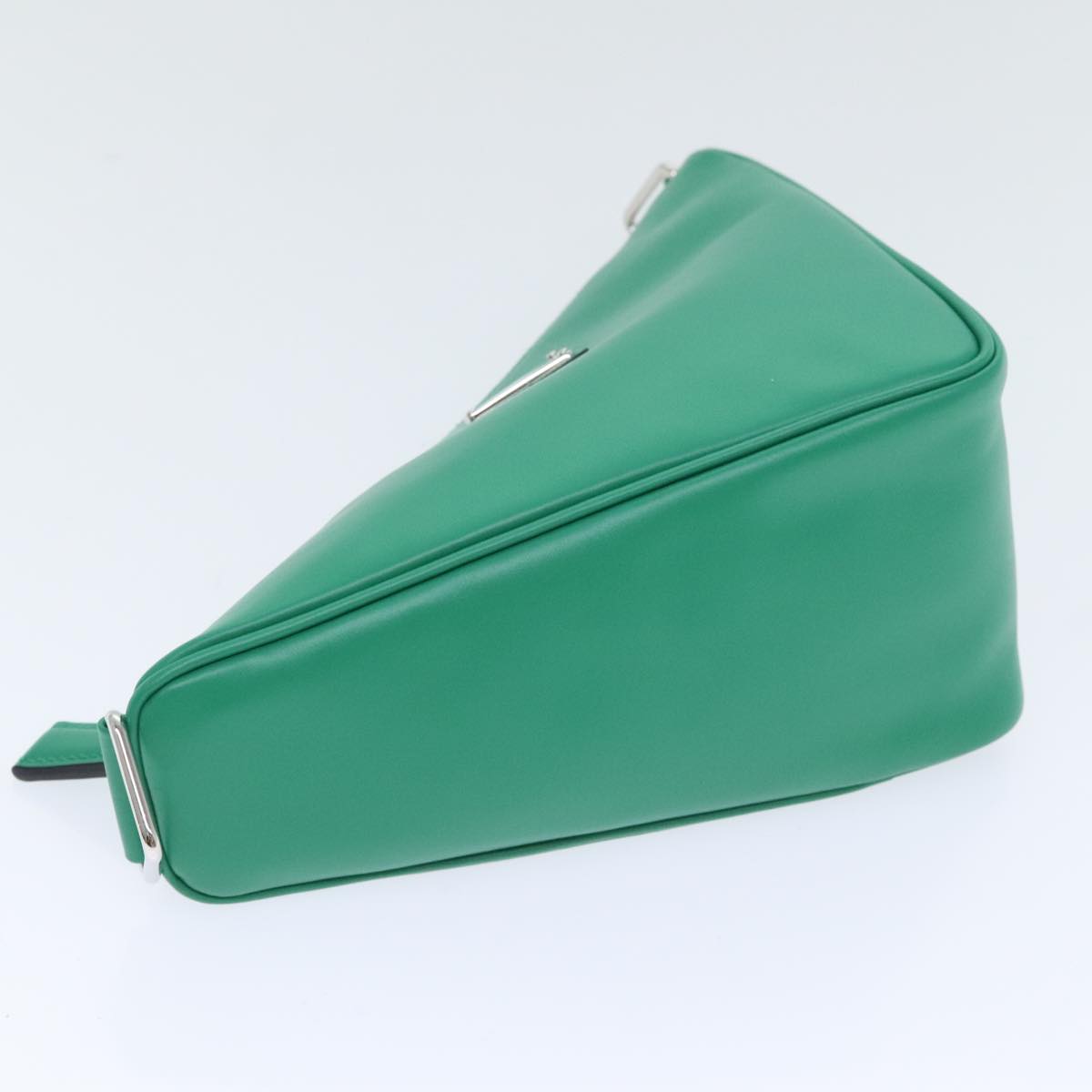 Luxury Prada Triangle Shoulder Bag Leather Green Silver  89412S