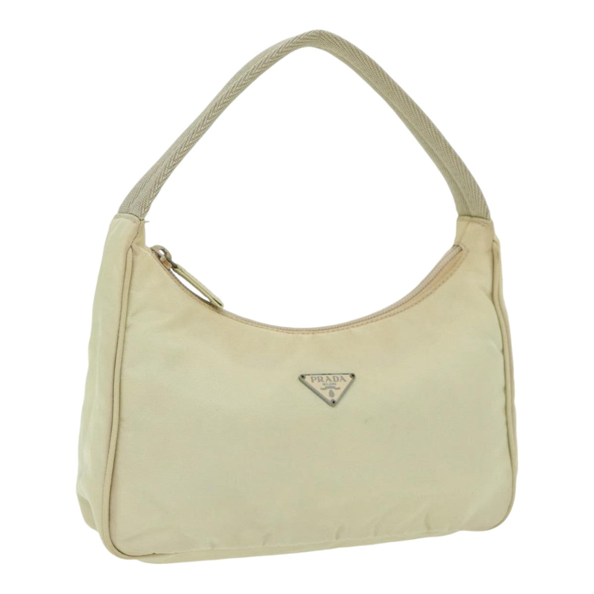 Luxury Prada Hand Bag Nylon Cream Silver  89428