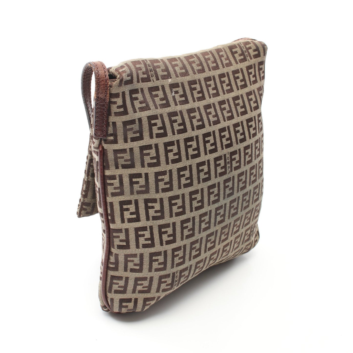 Luxury Fendi Zucchino Shoulder bag Canvas Leather Beige Dark brown