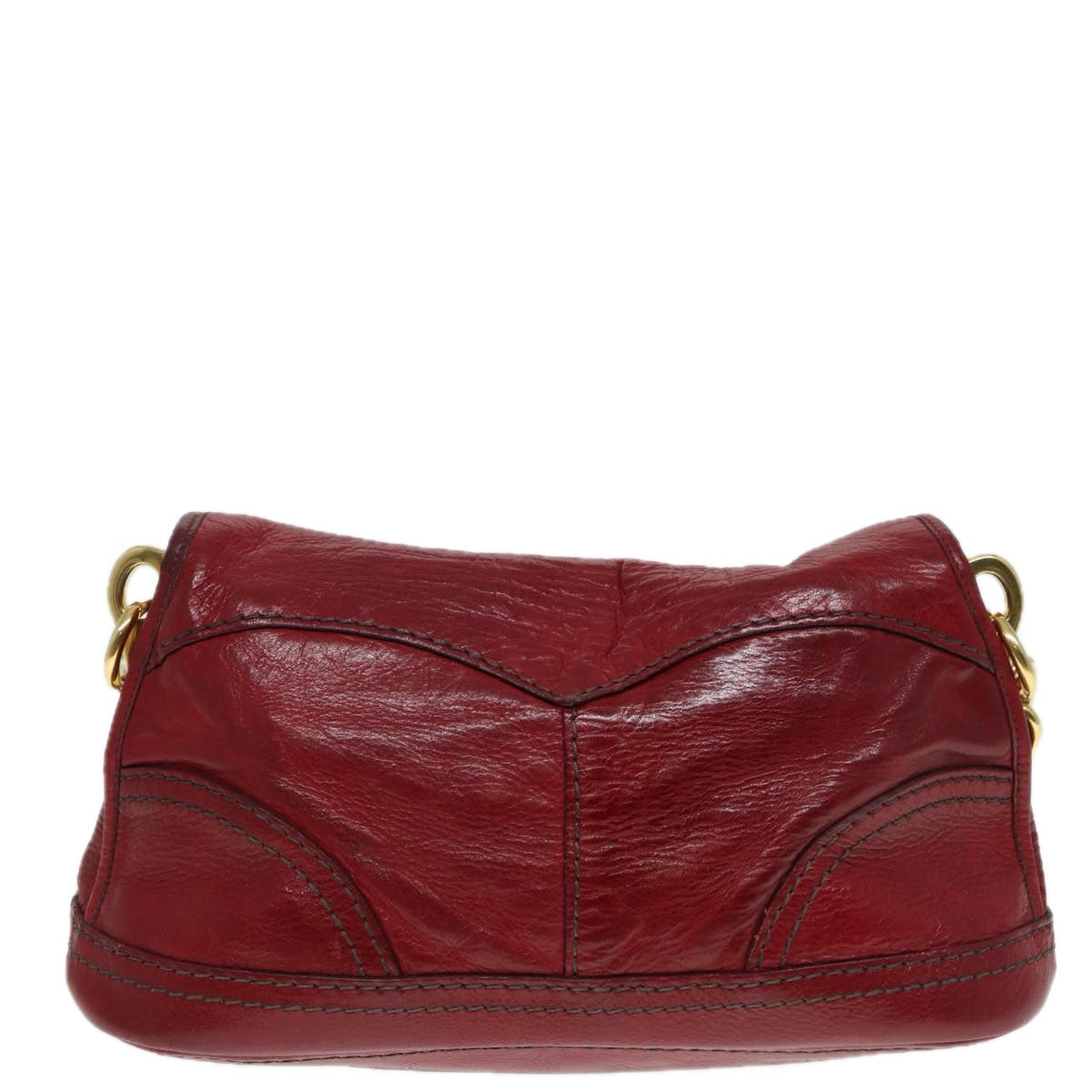 Luxury Prada Chain Shoulder Bag Leather Red Gold  89473