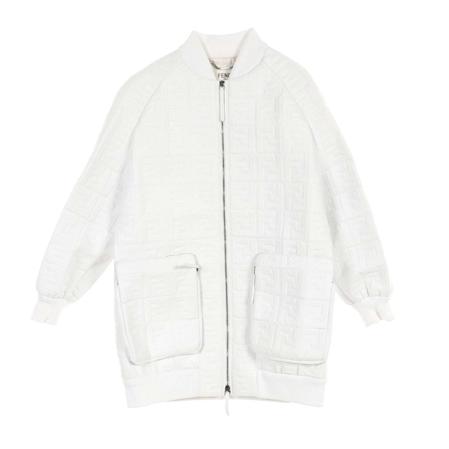 Luxury Fendi FF Emboss Bomber jacket Leather jacket Lamb leather White