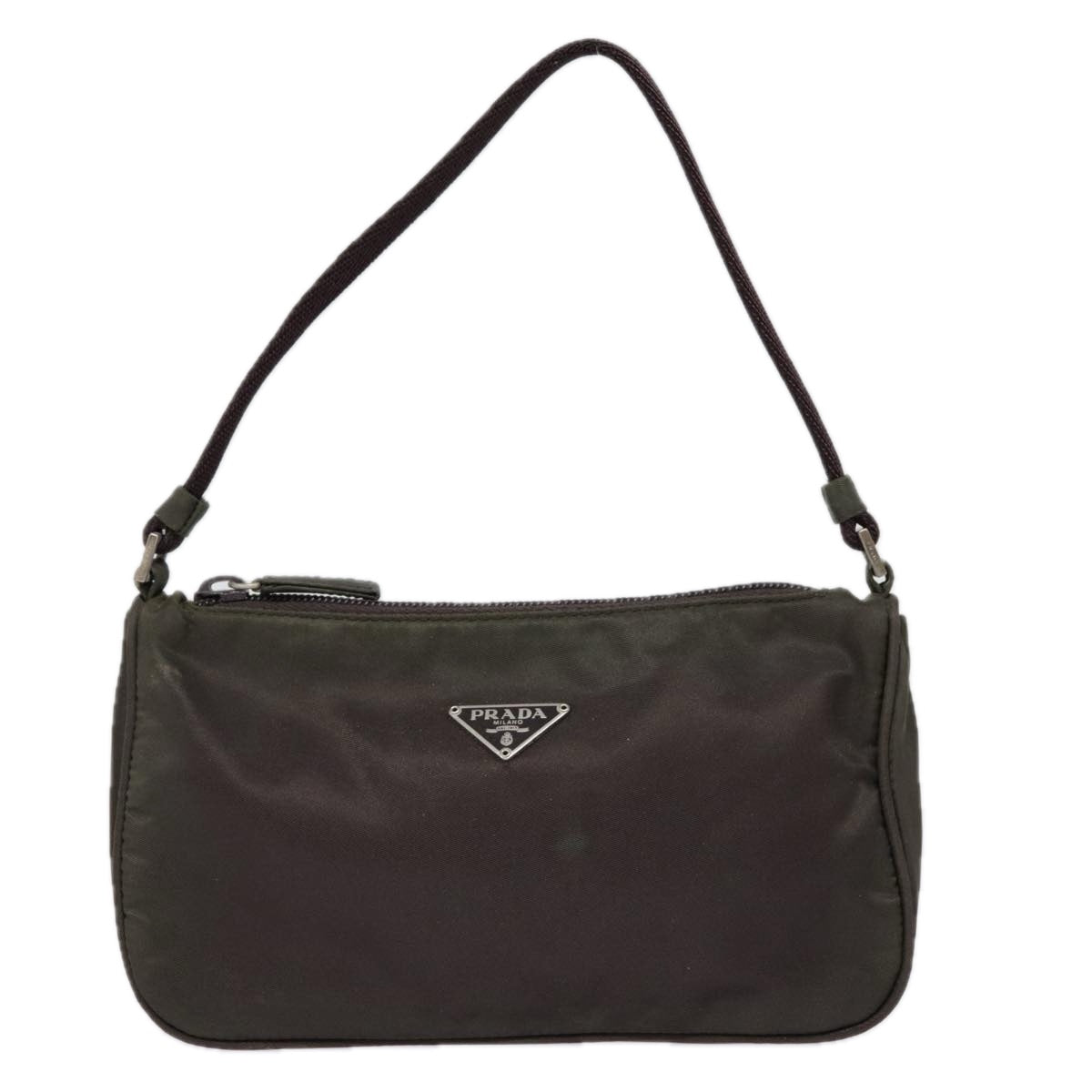 Luxury Prada Accessory Pouch Nylon Khaki Silver  89521