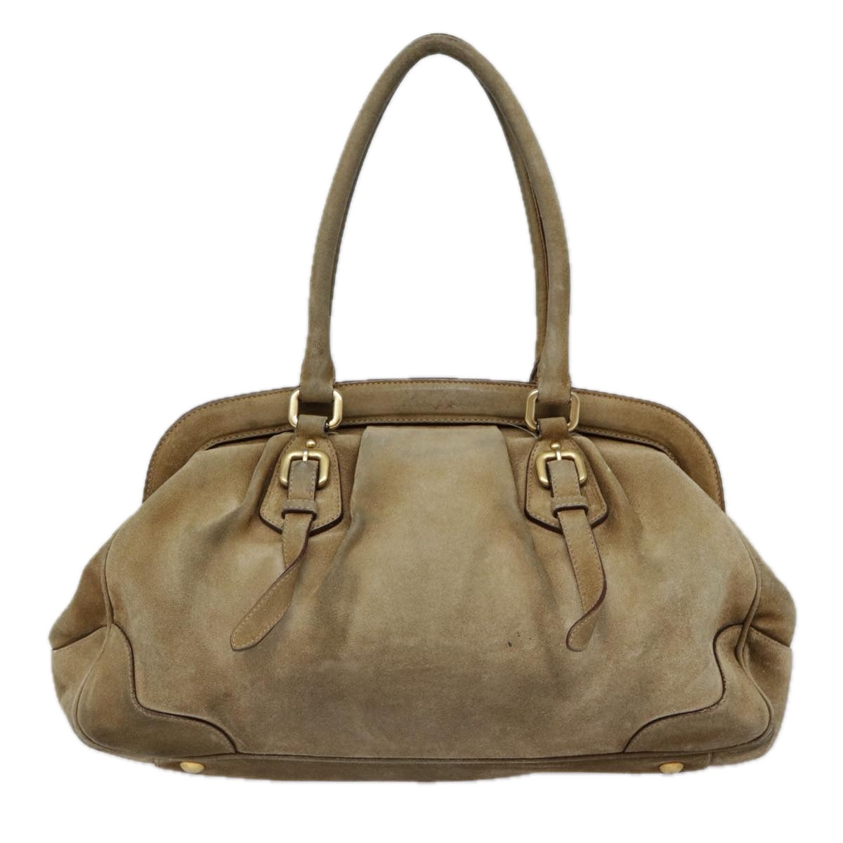 Luxury Prada Shoulder Bag Suede Beige Gold  89551