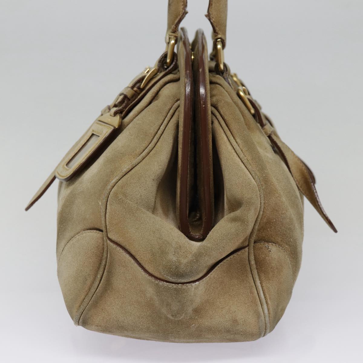 Luxury Prada Shoulder Bag Suede Beige Gold  89551