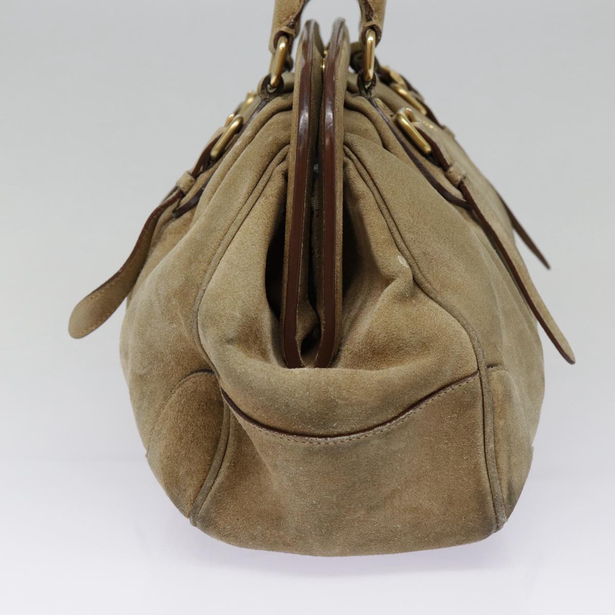 Luxury Prada Shoulder Bag Suede Beige Gold  89551