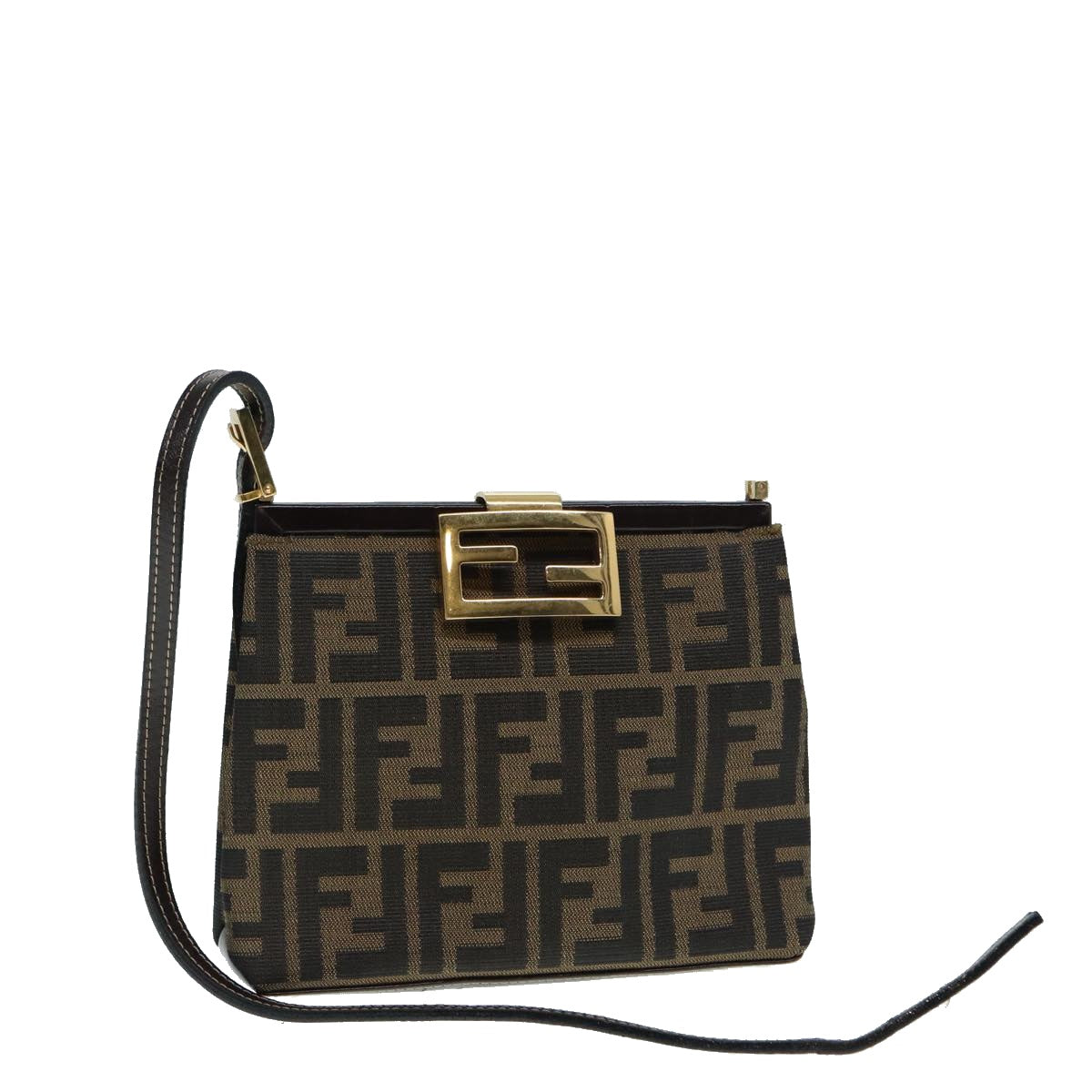 Luxury Fendi Zucca Canvas Mamma Baguette Shoulder Bag Gold Black Brown89560